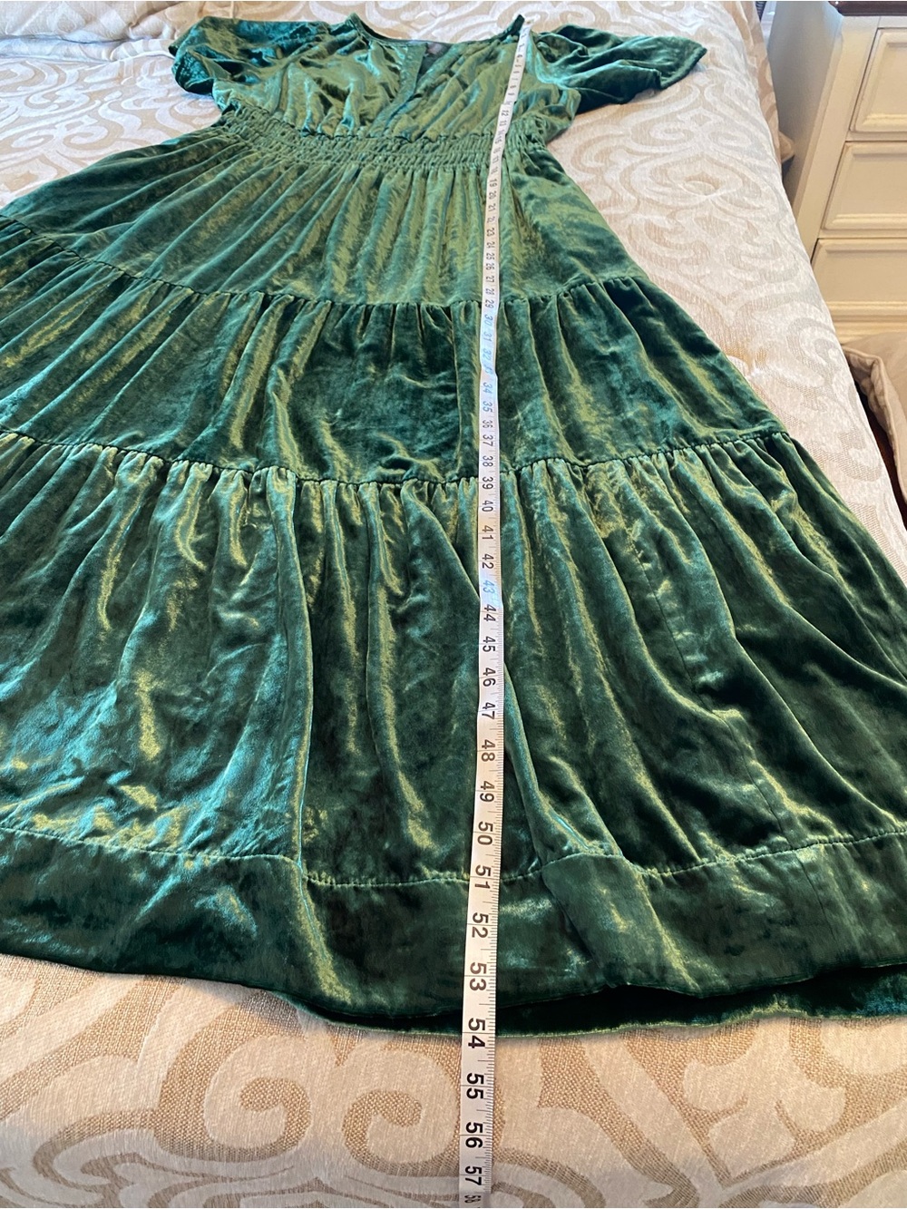 Anthropologie XL Emerald Green Velvet Tiered Maxi Dress Boho Luxe - Picture 7 of 16